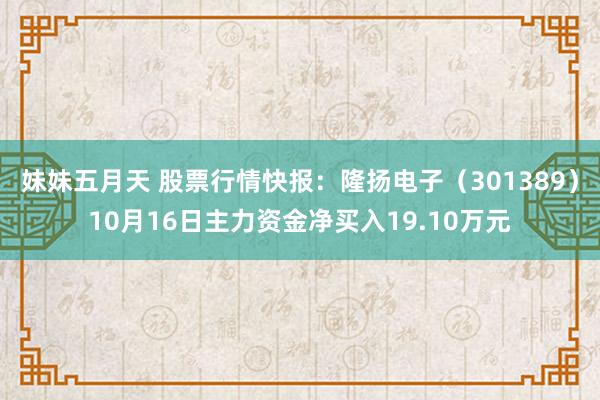 妹妹五月天 股票行情快报：隆扬电子（301389）10月16日主力资金净买入19.10万元