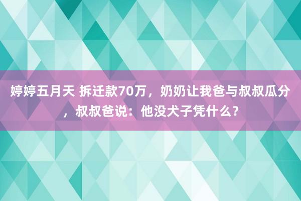 婷婷五月天 拆迁款70万，奶奶让我爸与叔叔瓜分，叔叔爸说：他没犬子凭什么？