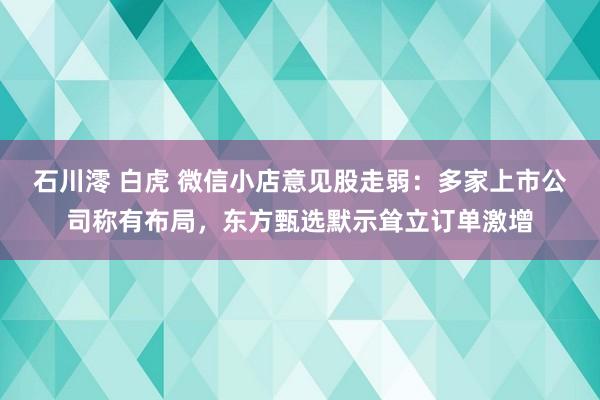 石川澪 白虎 微信小店意见股走弱：多家上市公司称有布局，东方甄选默示耸立订单激增